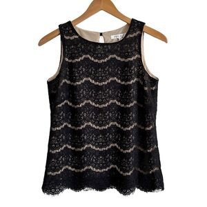 ROSE + Olive Sleeveless Lace Tank Top Blouse Keyhole Back